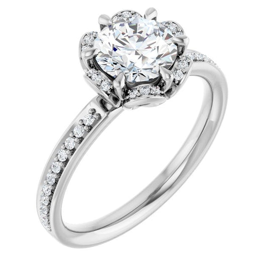 Round Floral-Inspired  Engagement Ring Mounting