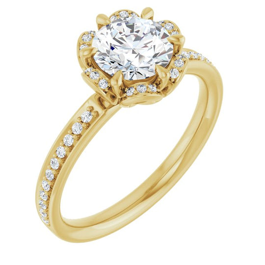 Round Floral-Inspired  Engagement Ring Mounting