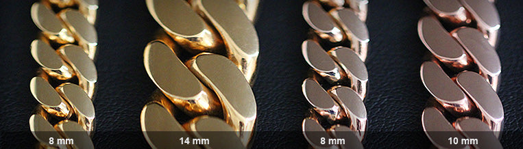 Common Widths of Yellow and Rose Gold Cuban Links